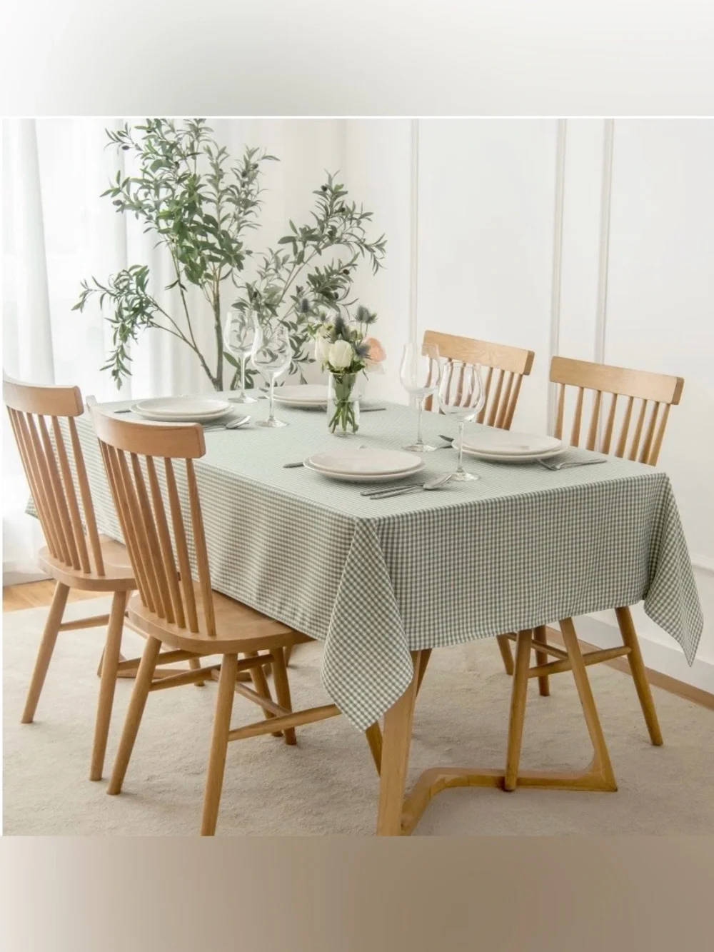 Gingham Tablecloth Heavyweight Polyester Fabric Rectangular 120x60” SAGE GREEN